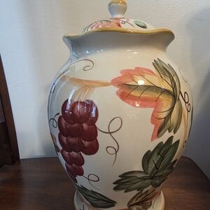 Nonni's Biscotti Elegant Ceramic Vase with Grapes and Leaves Design